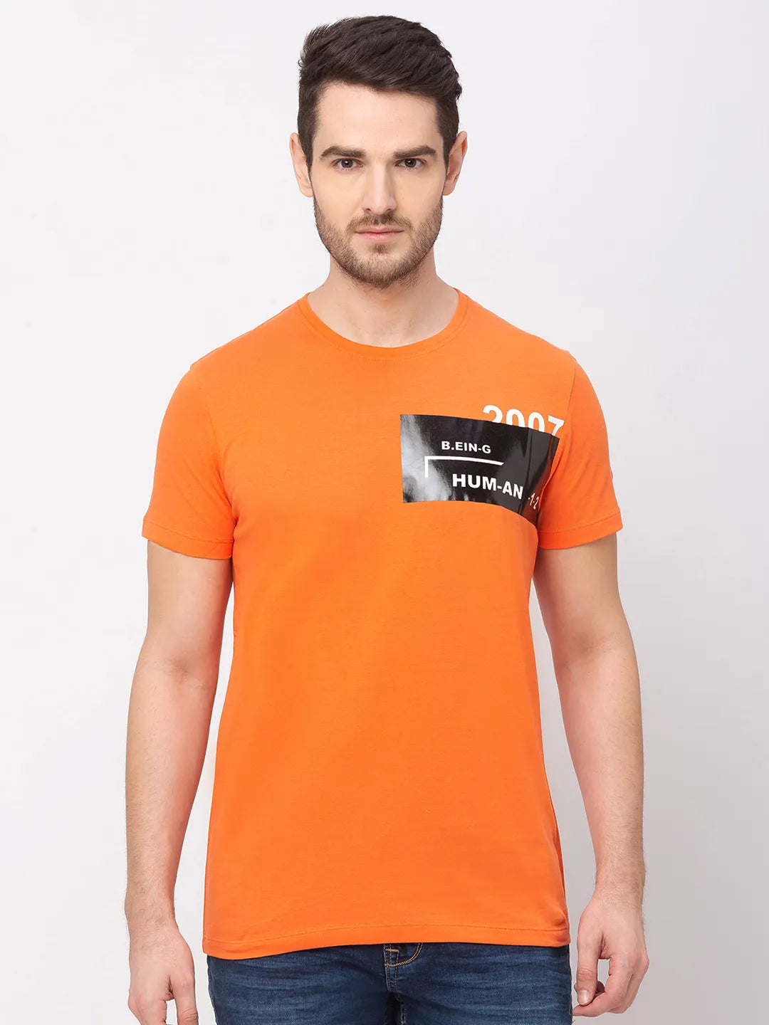 Orange Regular Fit Men's Short Sleeves T-Shirt by Being Human Clothing
