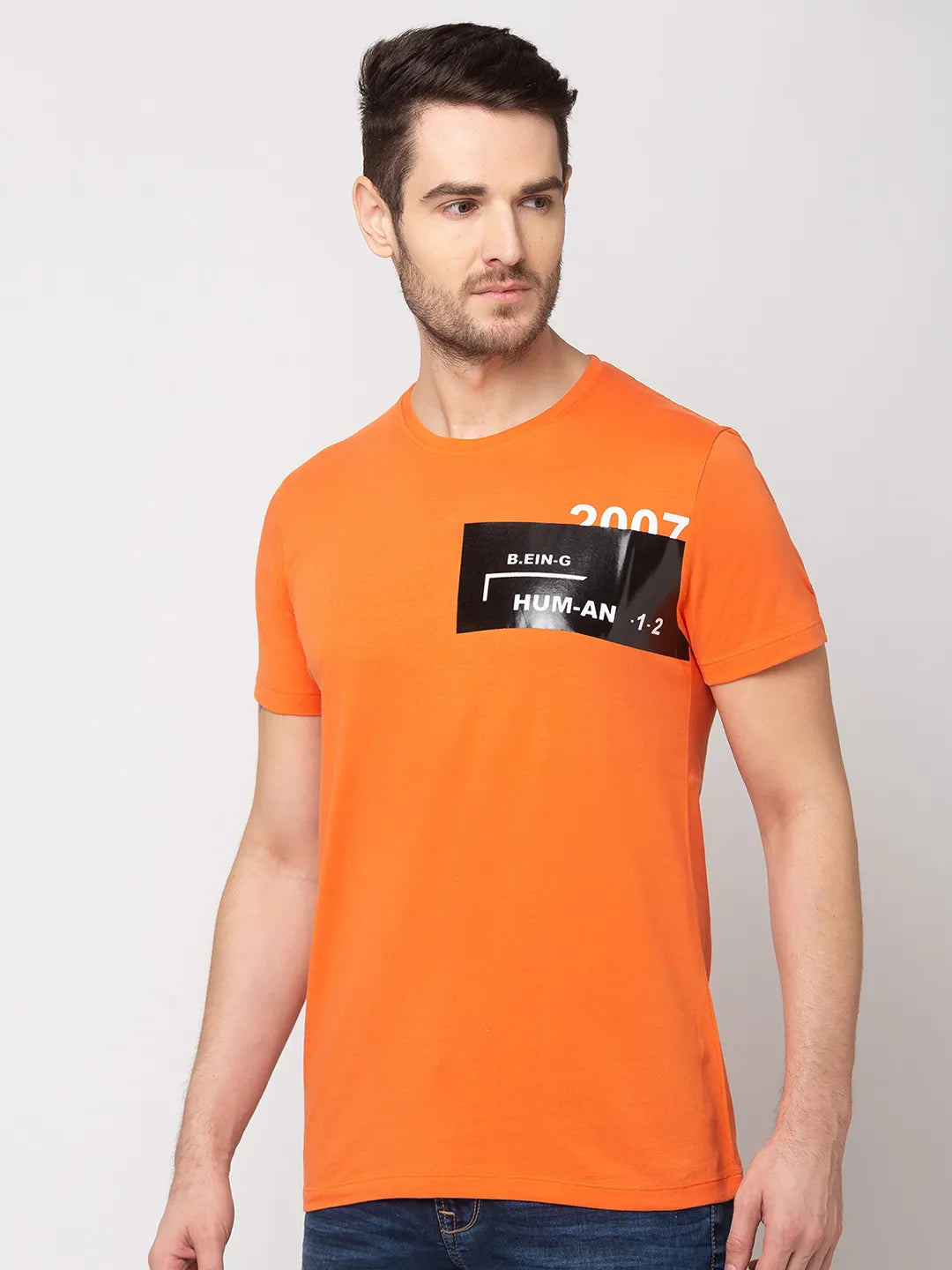 Orange Regular Fit Men's Short Sleeves T-Shirt by Being Human Clothing