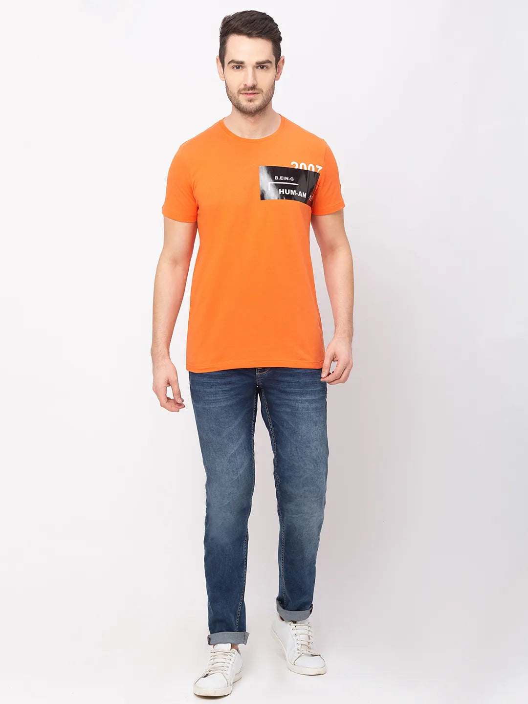 Orange Regular Fit Men's Short Sleeves T-Shirt by Being Human Clothing
