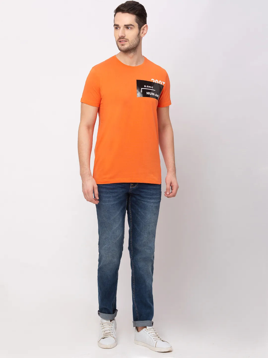 Orange Regular Fit Men's Short Sleeves T-Shirt by Being Human Clothing