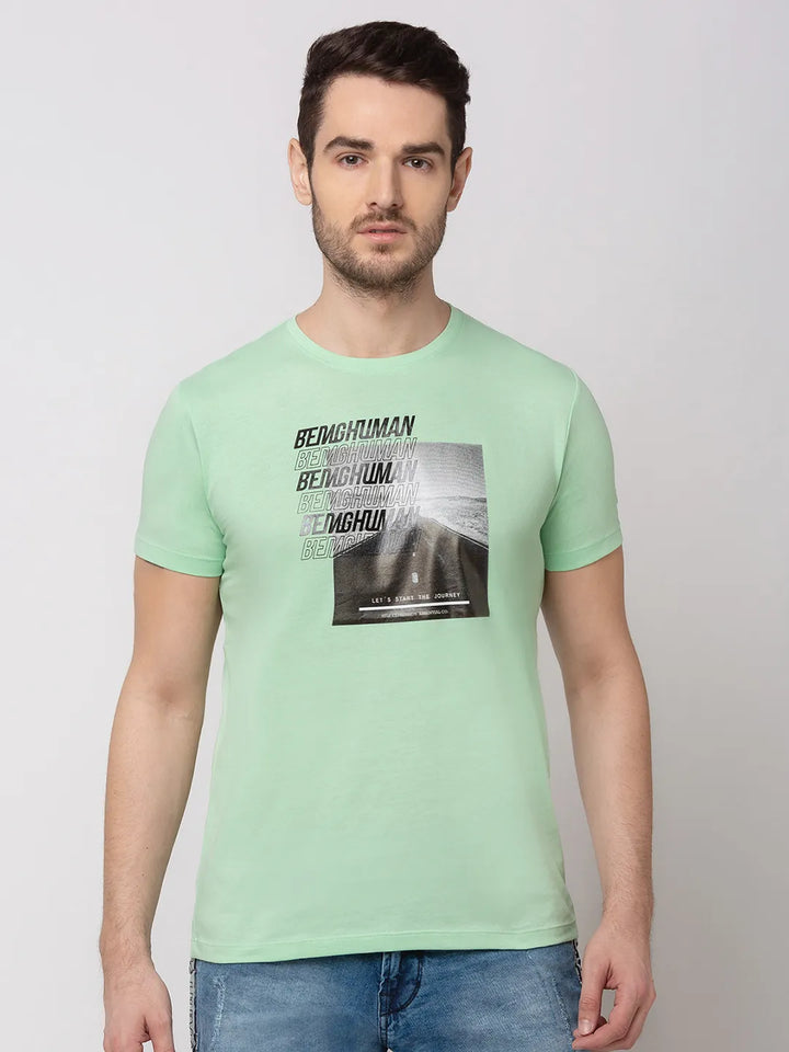 Green Regular Fit Men's Short Sleeves T-Shirt by Being Human Clothing