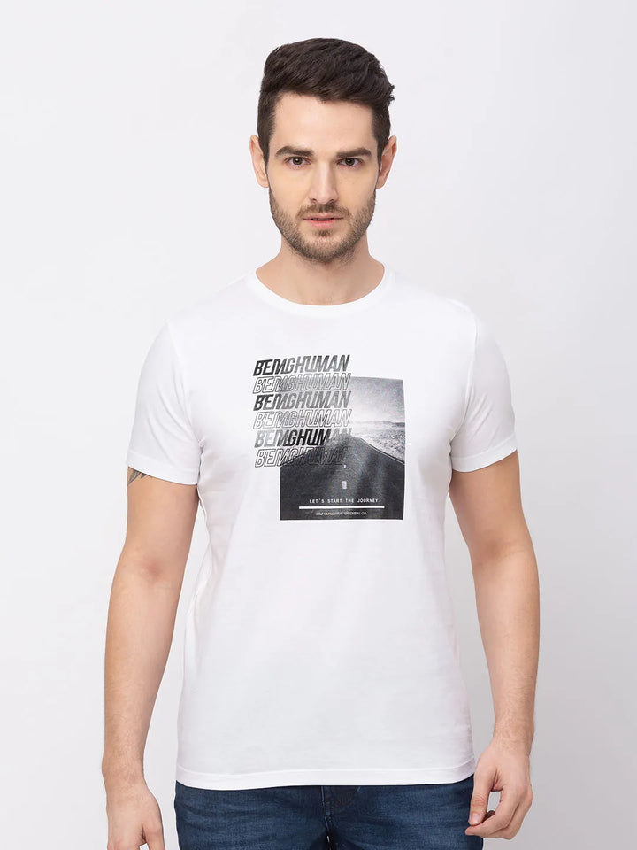 White Regular Fit Men's Short Sleeves T-Shirt by Being Human Clothing