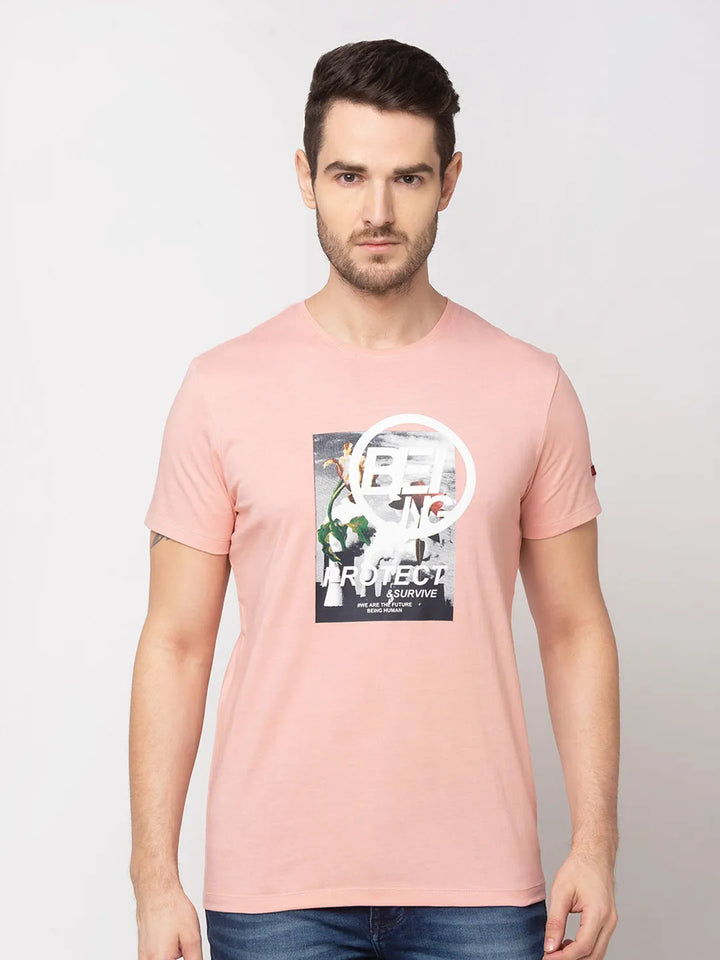 Pink Regular Fit Round Neck Men's T-Shirt by Being Human Clothing