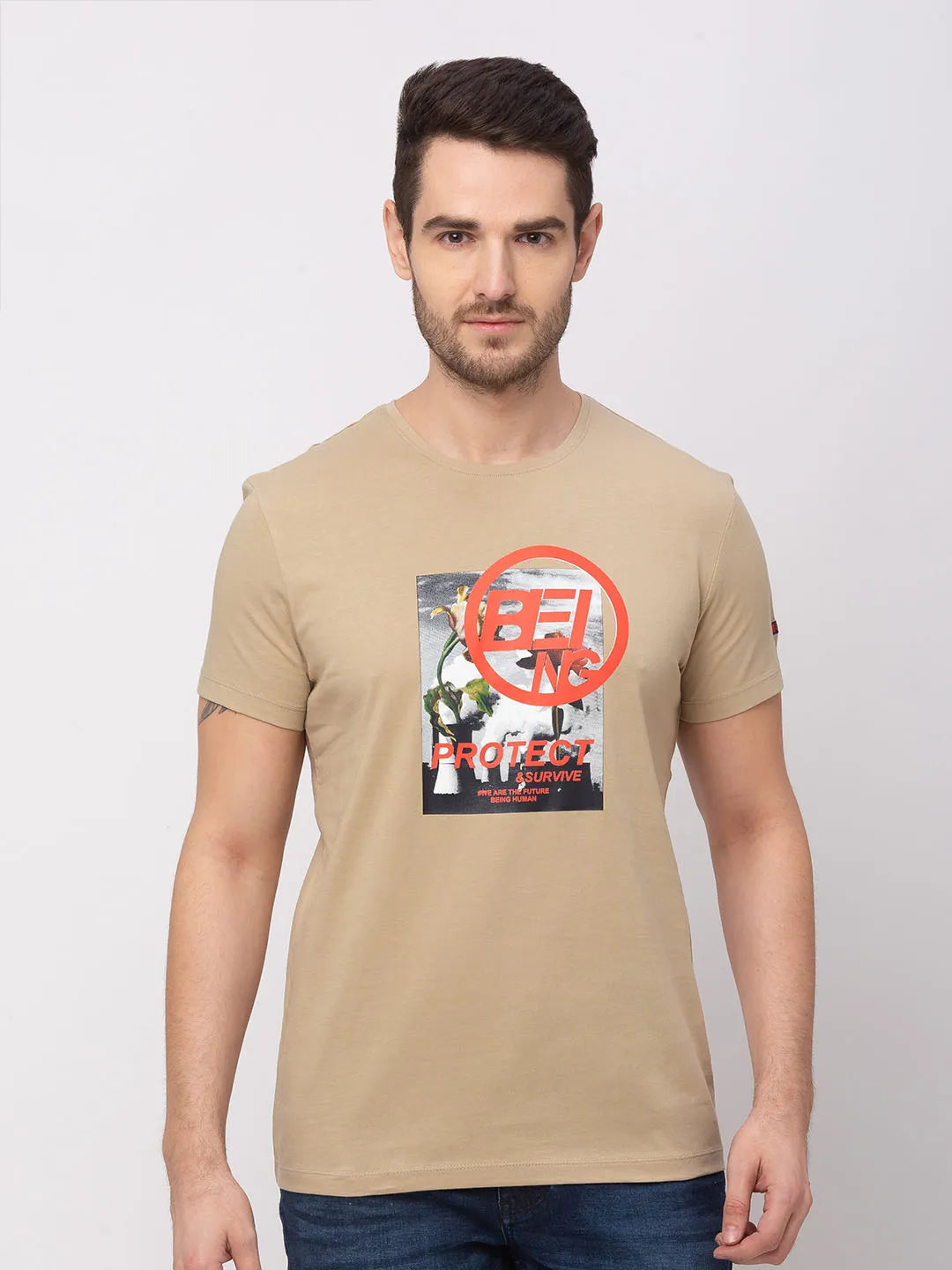 Stone Regular Fit Round Neck Men's T-Shirt by Being Human Clothing