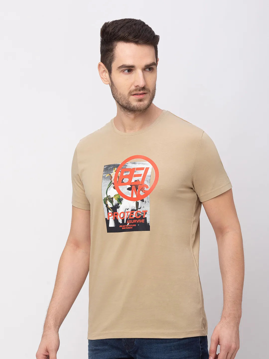 Stone Regular Fit Round Neck Men's T-Shirt by Being Human Clothing