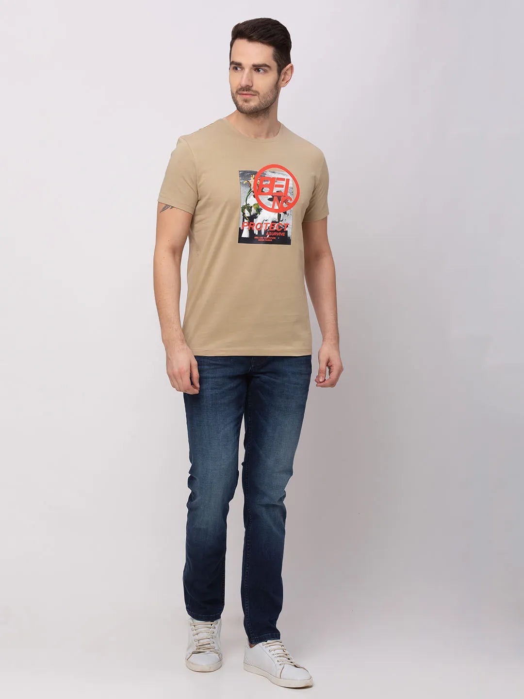 Stone Regular Fit Round Neck Men's T-Shirt by Being Human Clothing