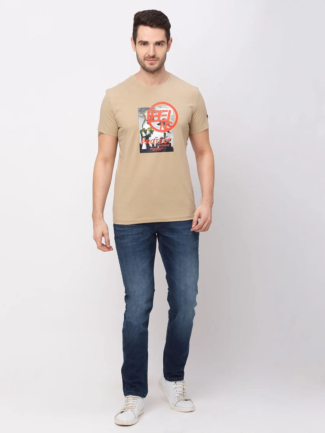 Stone Regular Fit Round Neck Men's T-Shirt by Being Human Clothing