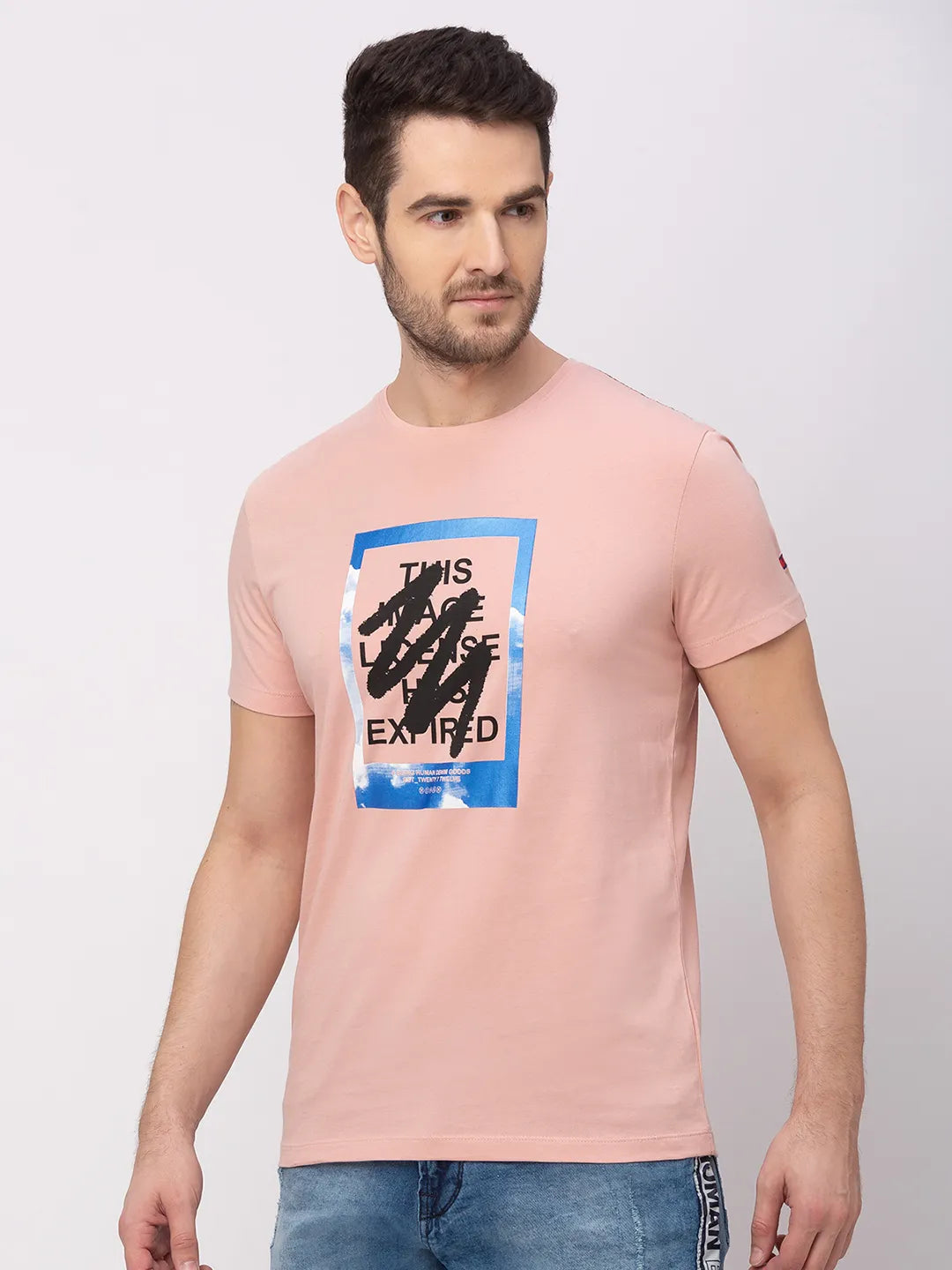 Pink Regular Fit Round Neck Men's T-Shirt by Being Human Clothing