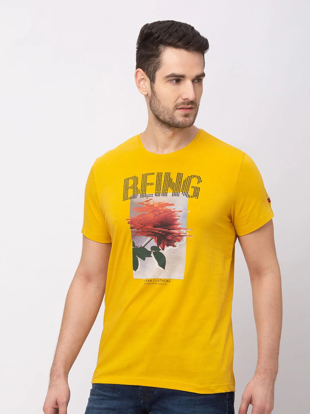Deep Ocher Regular Fit Round Neck Men's T-Shirt by Being Human Clothing