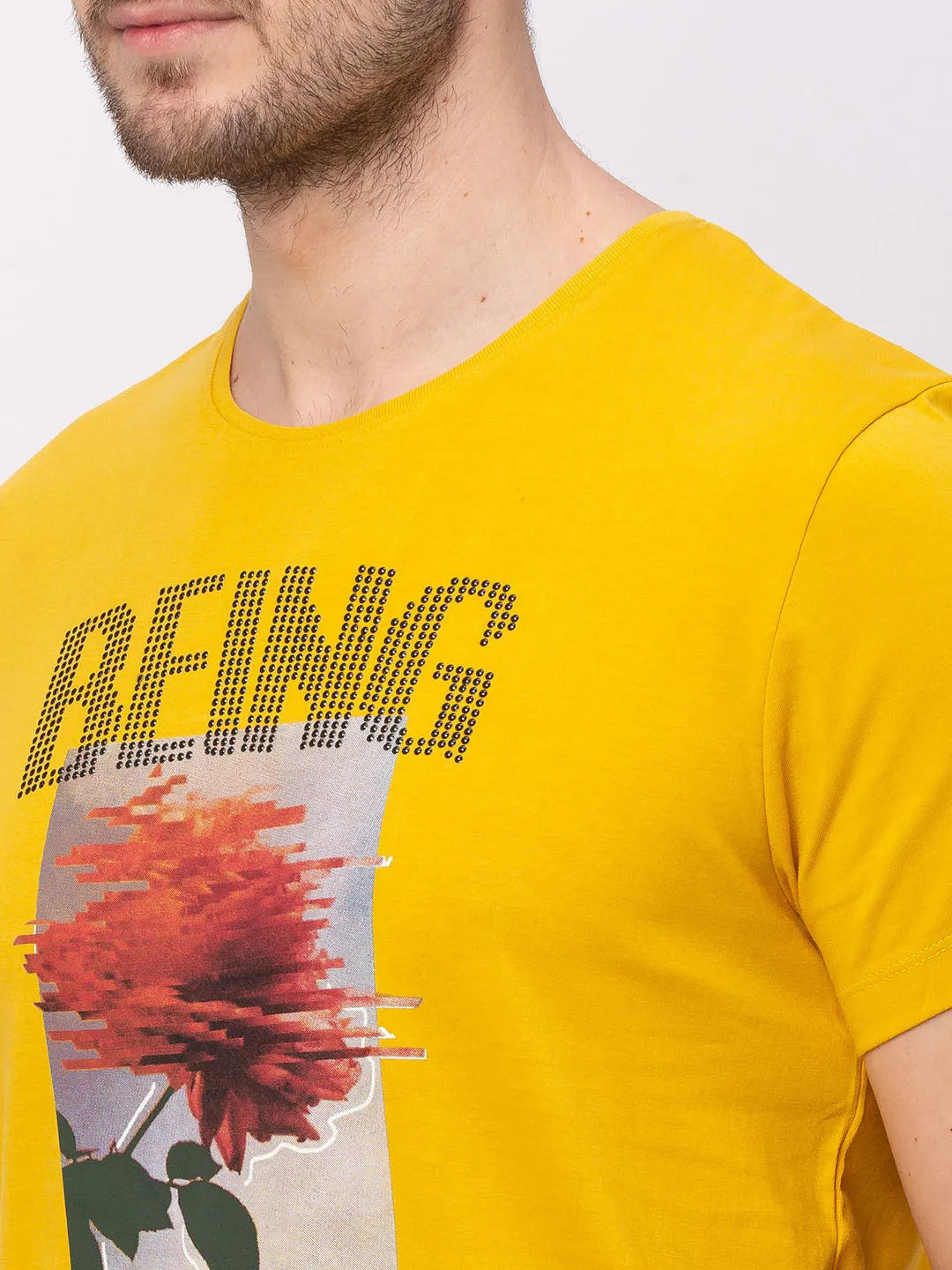 Deep Ocher Regular Fit Round Neck Men's T-Shirt by Being Human Clothing