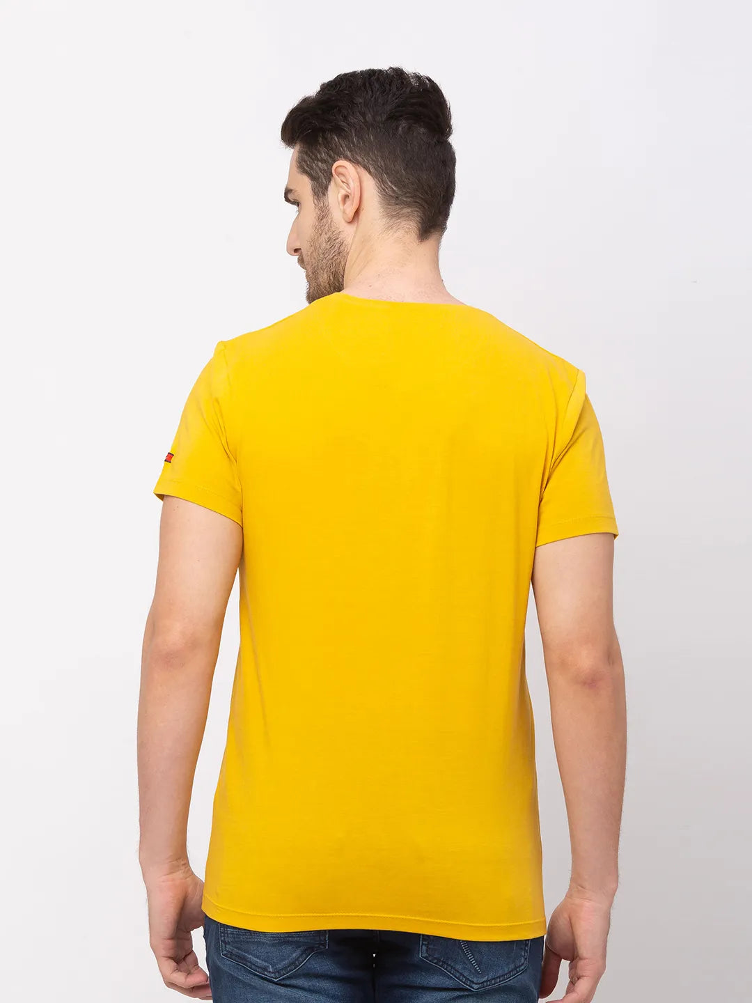 Deep Ocher Regular Fit Round Neck Men's T-Shirt by Being Human Clothing