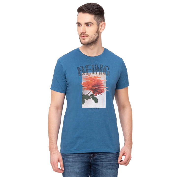 Teal Regular Fit Round Neck Men's T-Shirt by Being Human Clothing