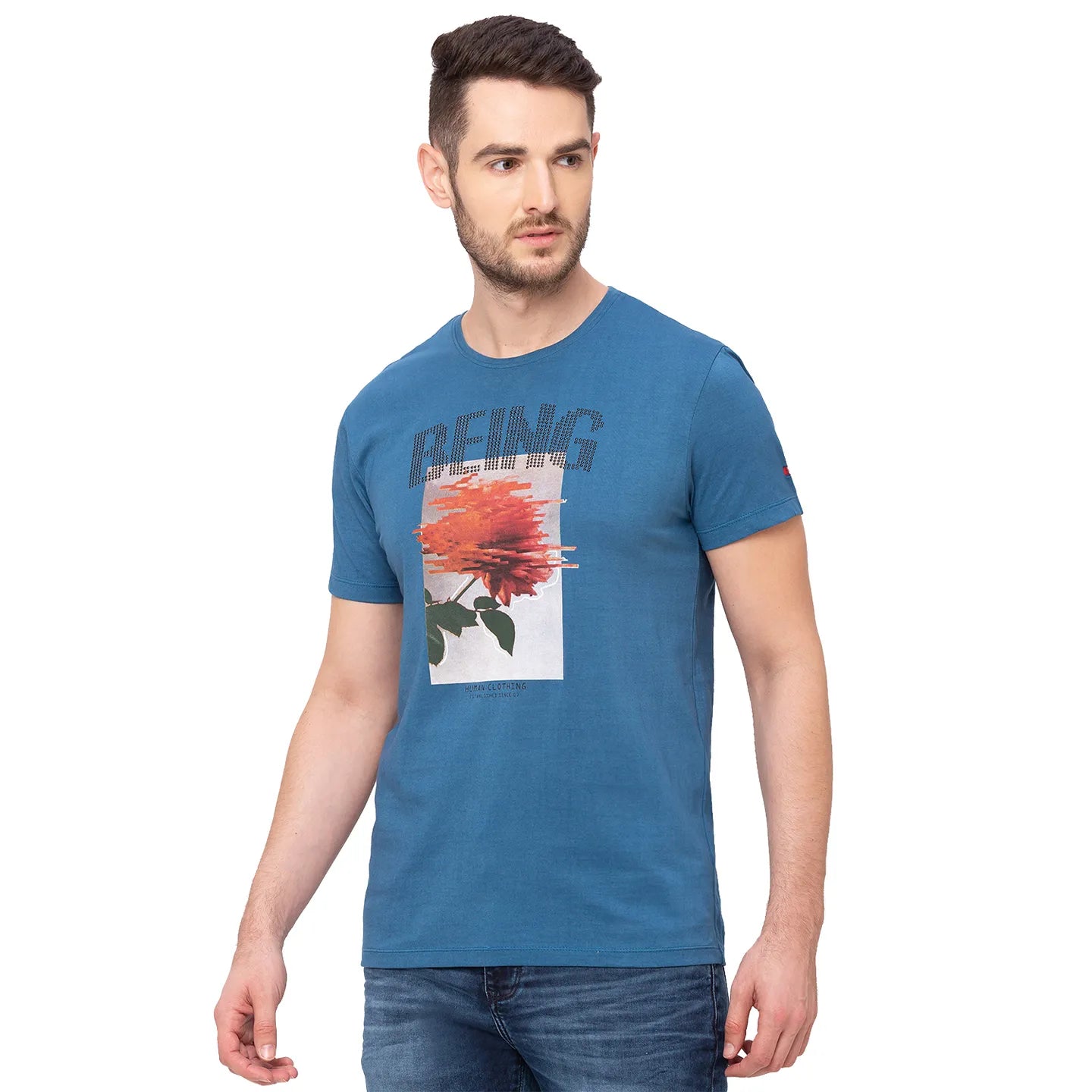 Teal Regular Fit Round Neck Men's T-Shirt by Being Human Clothing
