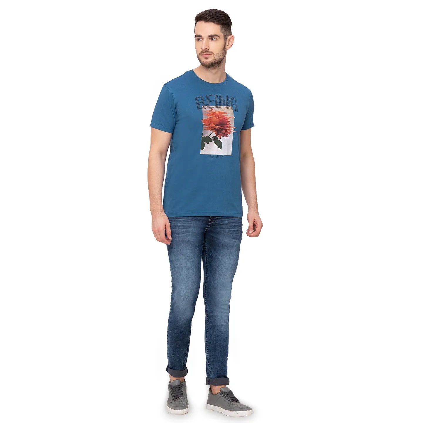 Teal Regular Fit Round Neck Men's T-Shirt by Being Human Clothing