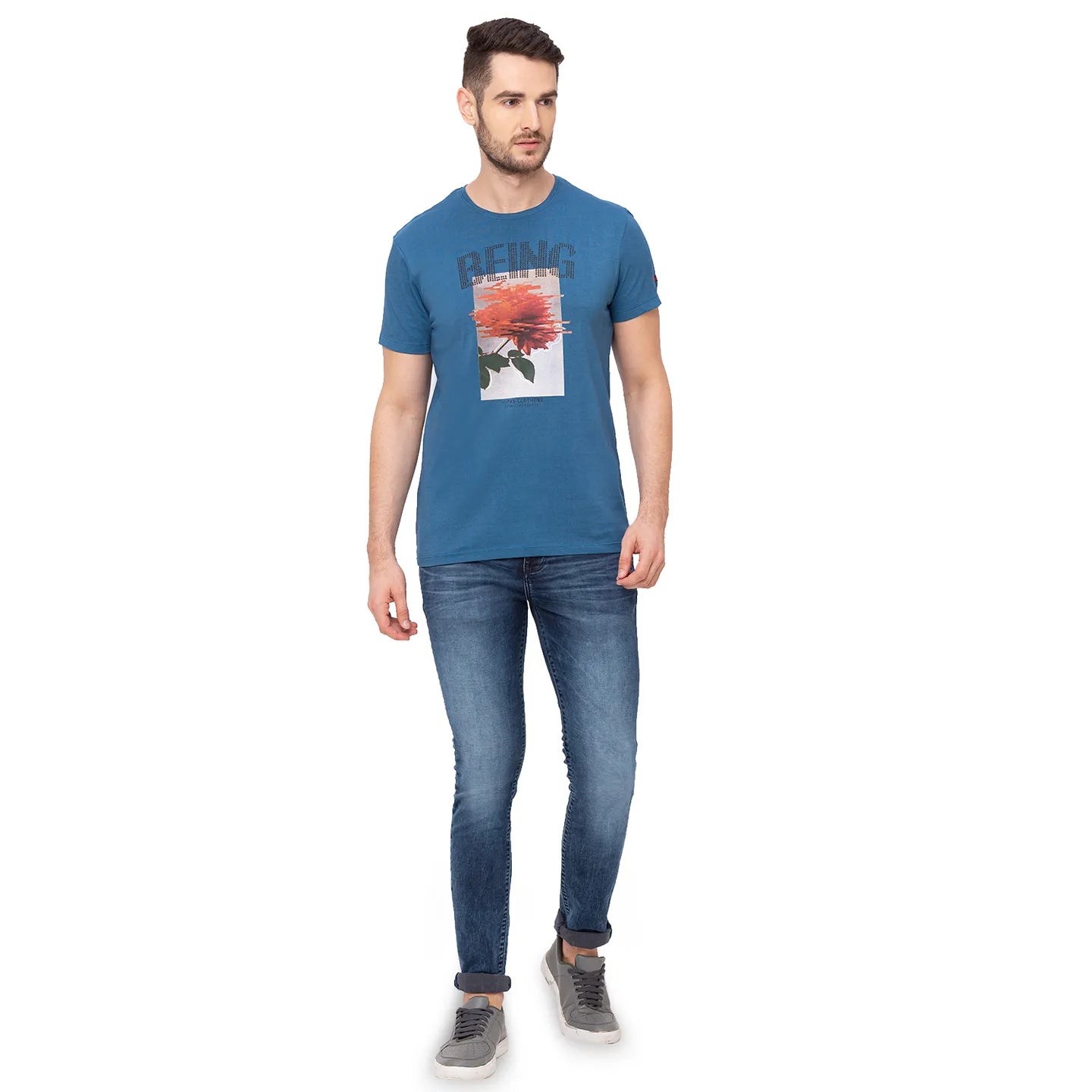 Teal Regular Fit Round Neck Men's T-Shirt by Being Human Clothing