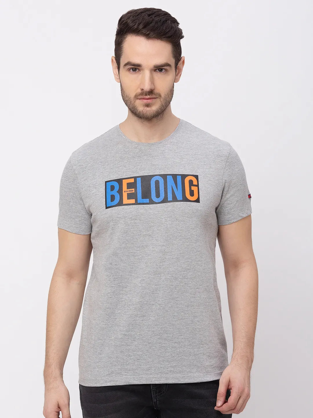 Grey Melange Regular Fit Round Neck Men's T-Shirt by Being Human Clothing
