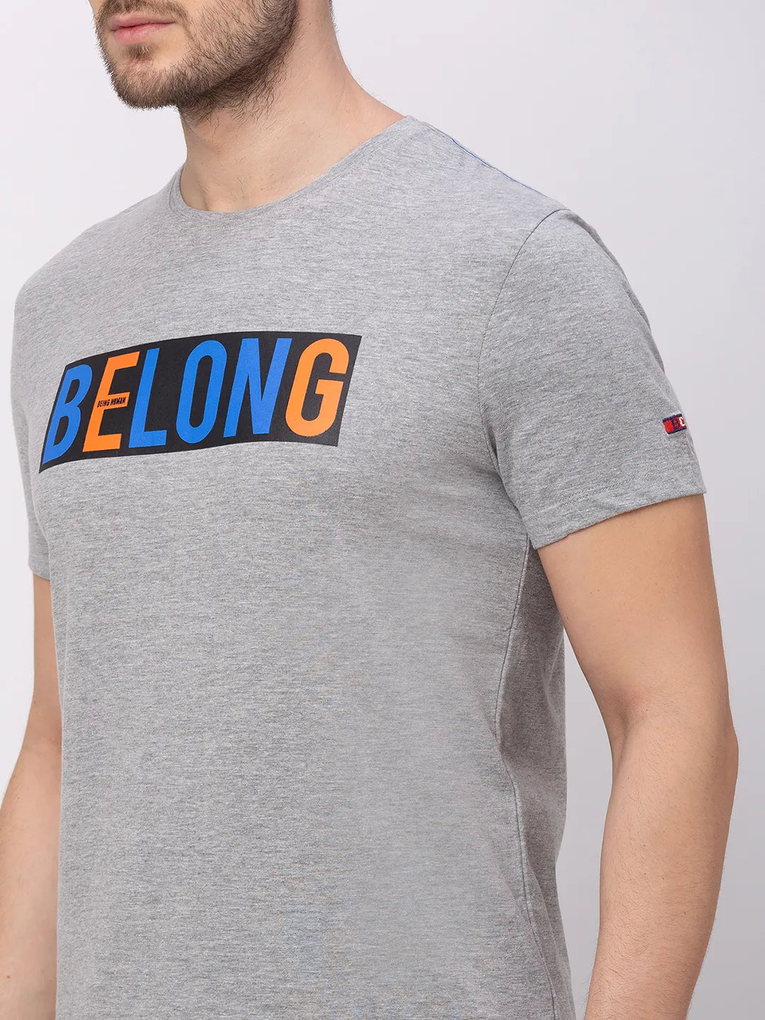 Grey Melange Regular Fit Round Neck Men's T-Shirt by Being Human Clothing