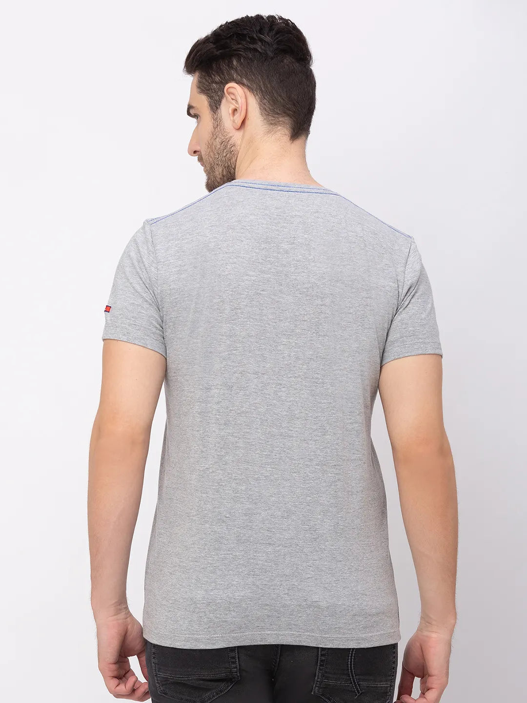 Grey Melange Regular Fit Round Neck Men's T-Shirt by Being Human Clothing