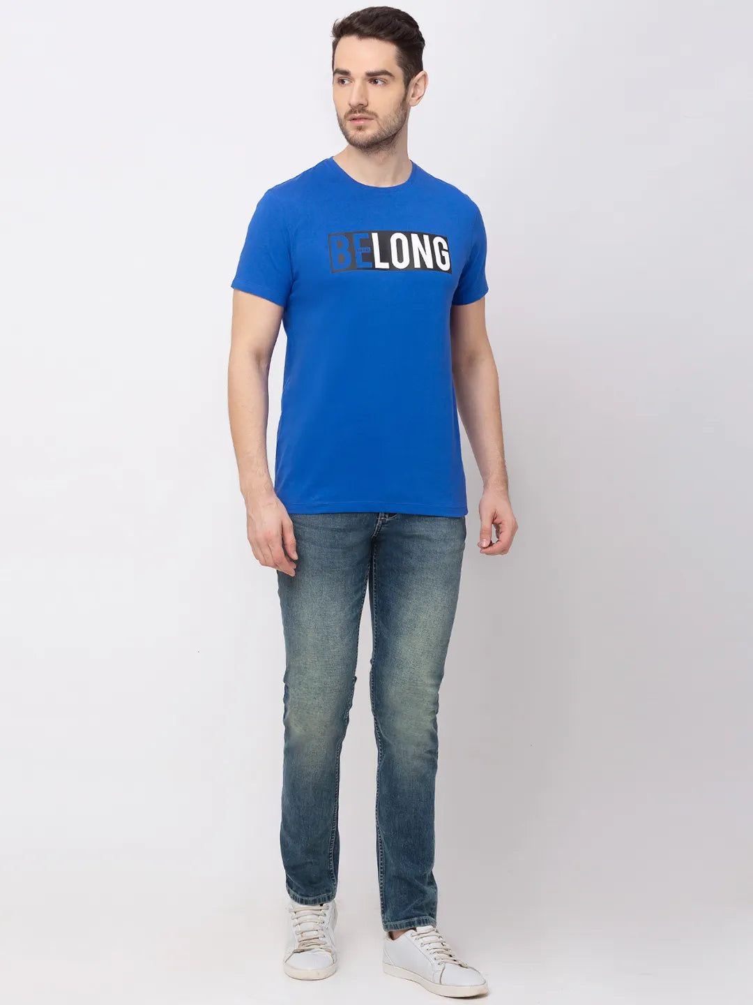 Surf Blue Regular Fit Round Neck Men's T-Shirt by Being Human Clothing