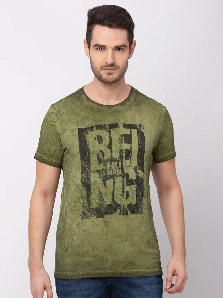 Green Regular Fit Men's Short Sleeves T-Shirt by Being Human Clothing