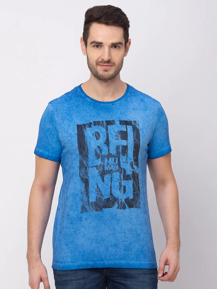 Blue Regular Fit Men's Short Sleeves T-Shirt by Being Human Clothing