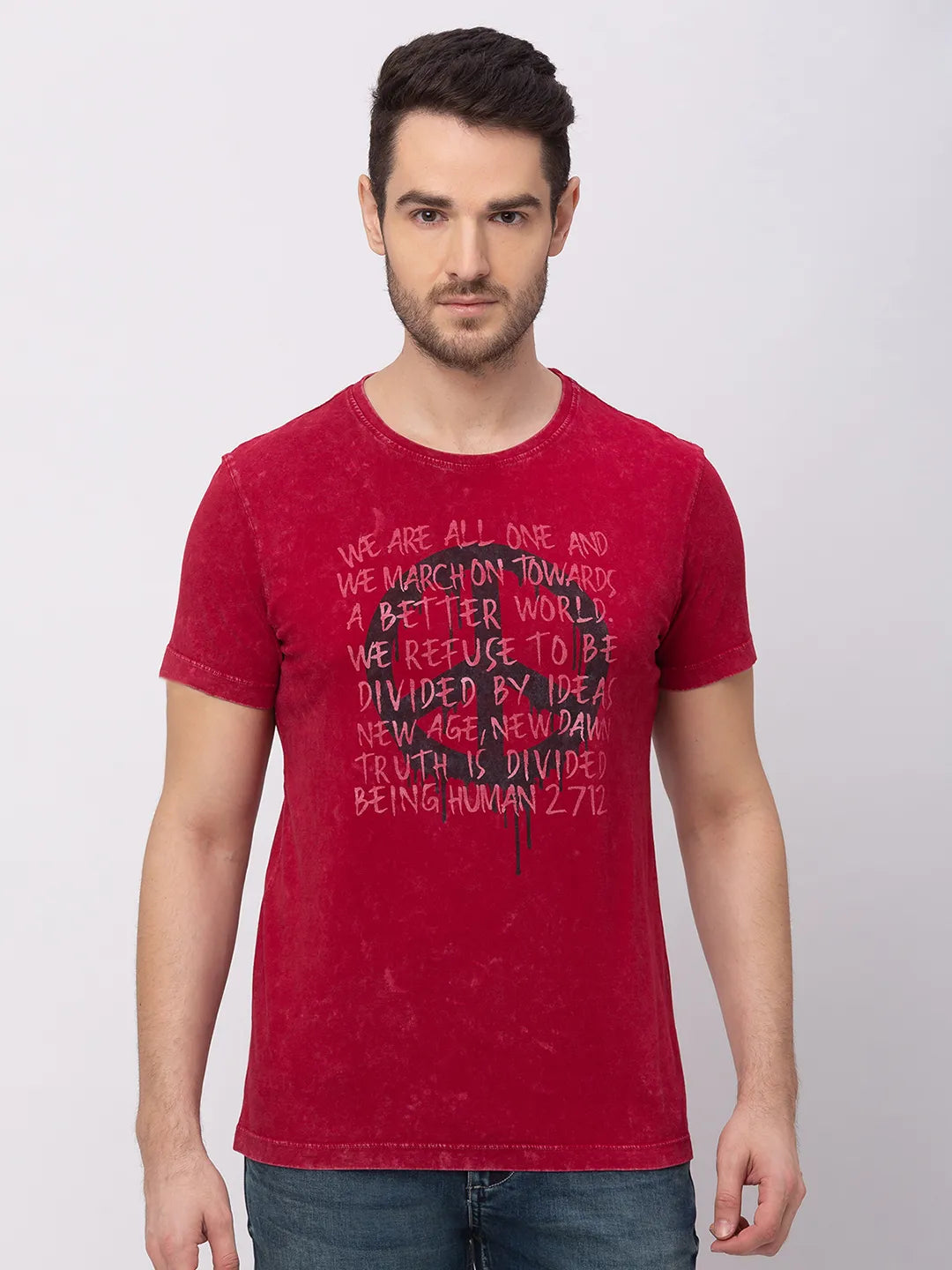 Being Human Clothing Men Regular Fit Crew Neck T-Shirts-Rio Red