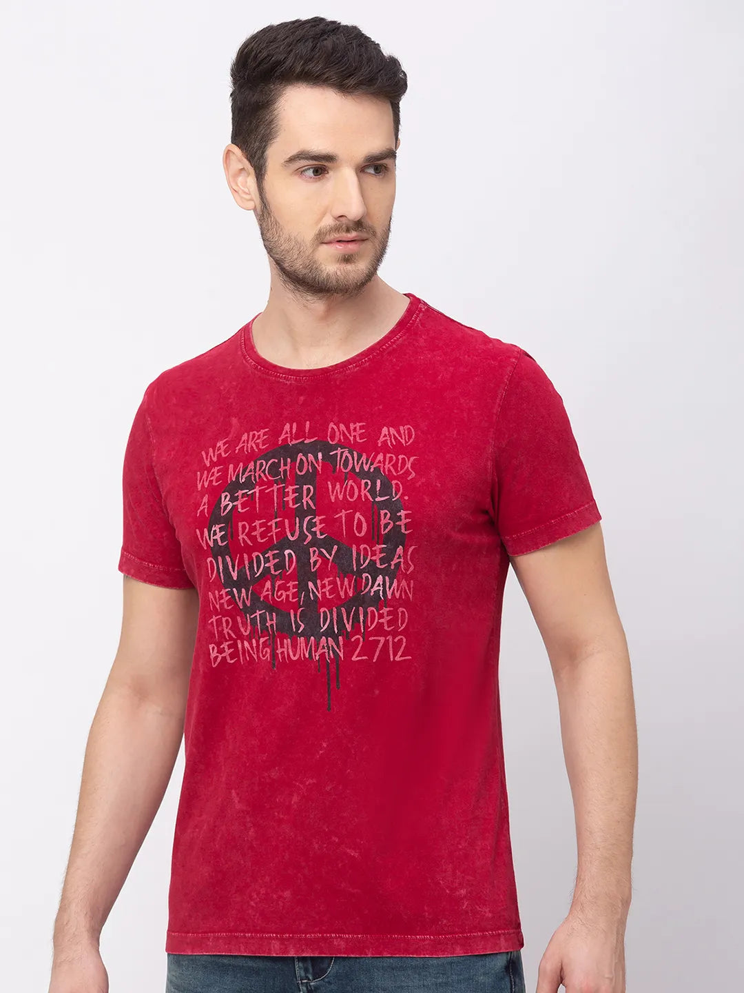 Being Human Clothing Men Regular Fit Crew Neck T-Shirts-Rio Red