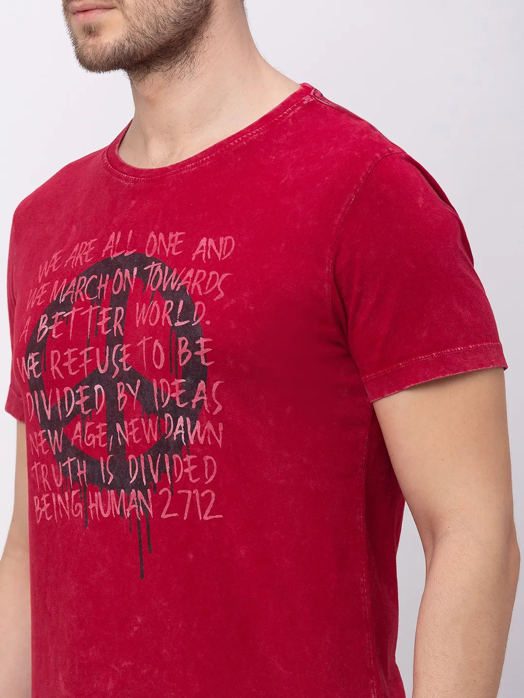 Being Human Clothing Men Regular Fit Crew Neck T-Shirts-Rio Red