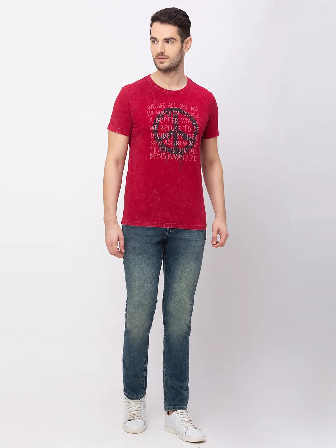 Being Human Clothing Men Regular Fit Crew Neck T-Shirts-Rio Red