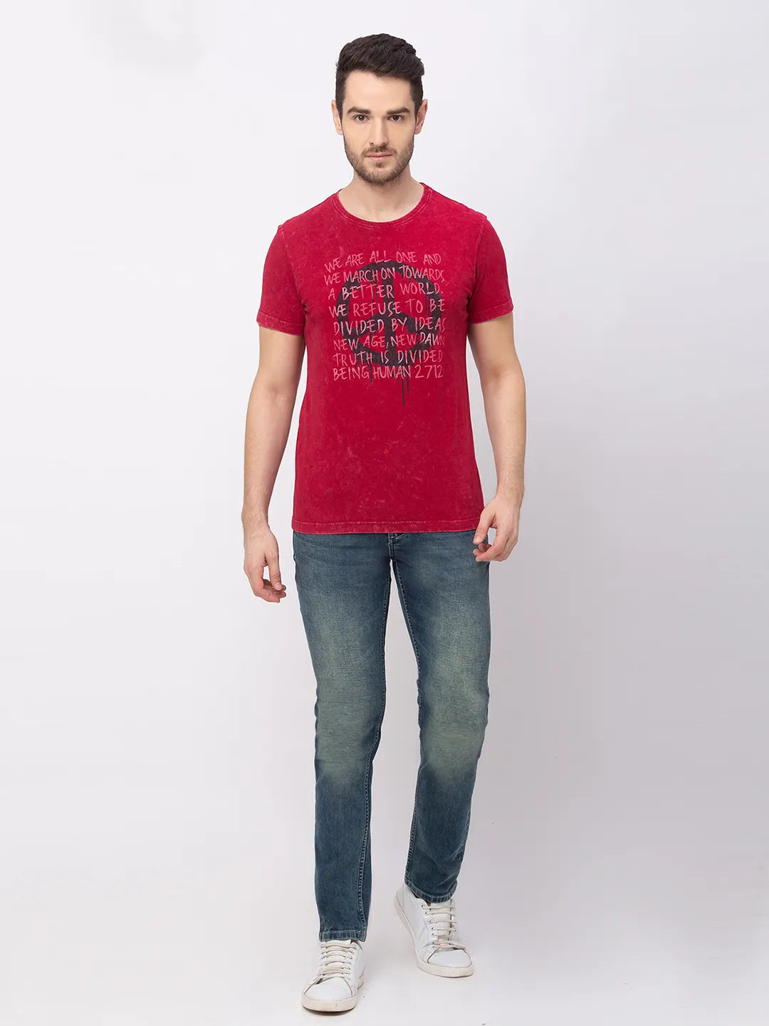 Being Human Clothing Men Regular Fit Crew Neck T-Shirts-Rio Red