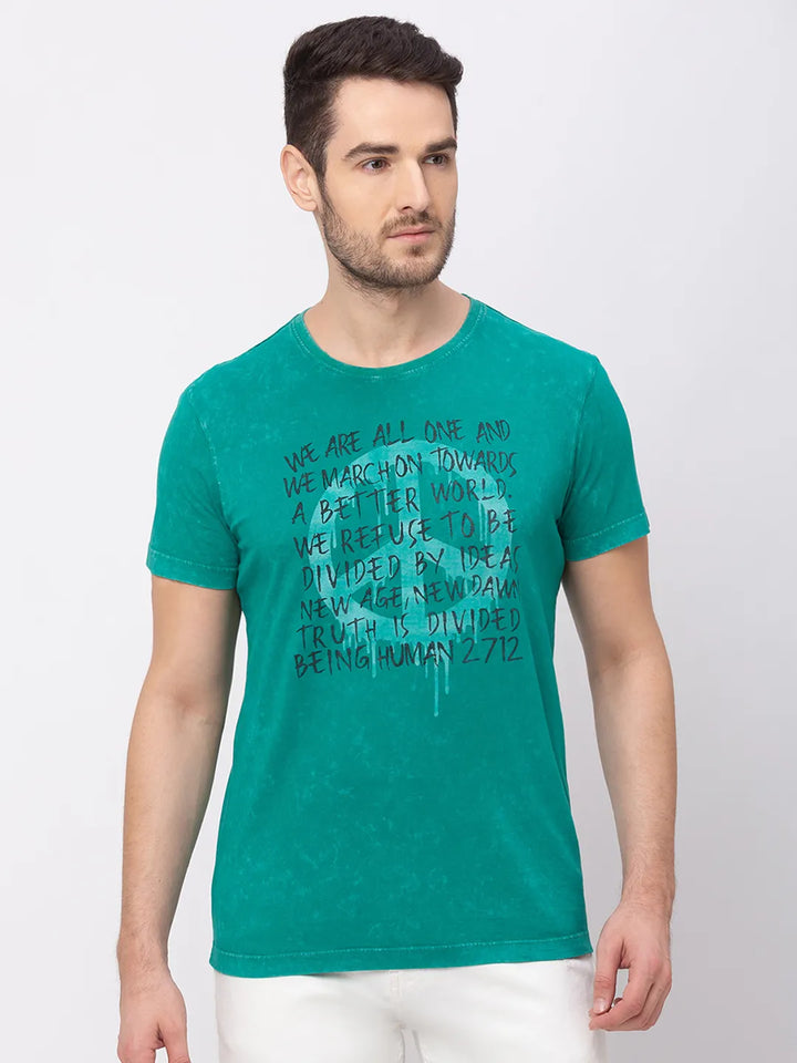 Vivid Green Regular Fit Round Neck Men's T-Shirt by Being Human Clothing