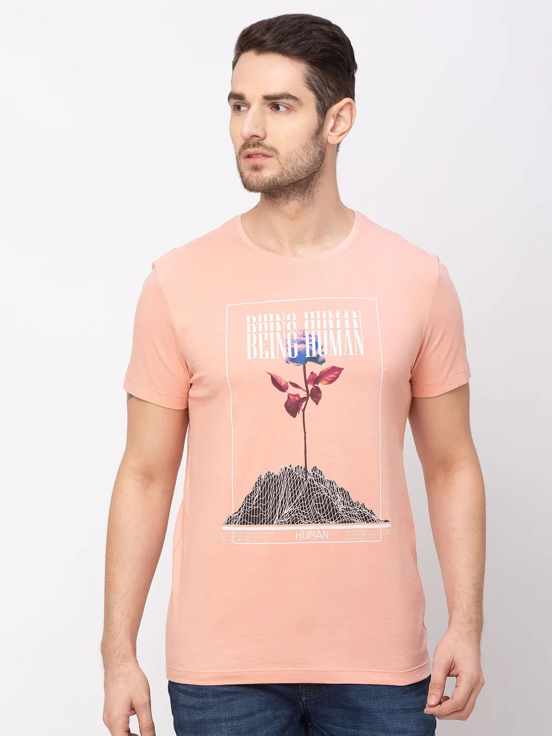 Pink Regular Fit Men's Short Sleeves T-Shirt by Being Human Clothing