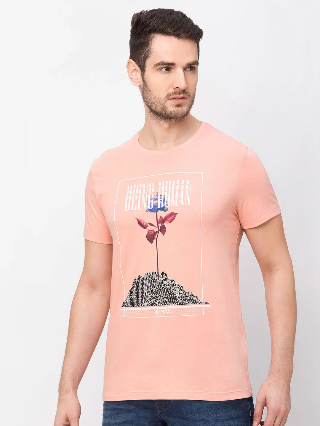 Pink Regular Fit Men's Short Sleeves T-Shirt by Being Human Clothing