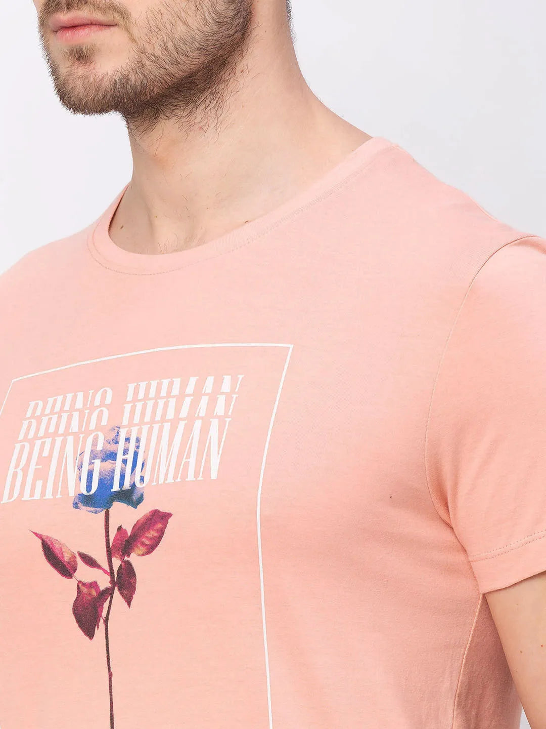 Pink Regular Fit Men's Short Sleeves T-Shirt by Being Human Clothing