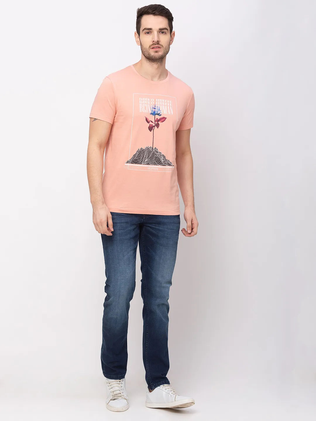 Pink Regular Fit Men's Short Sleeves T-Shirt by Being Human Clothing