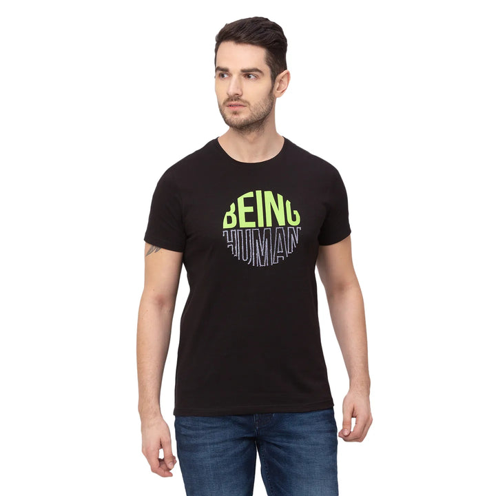 Black Regular Fit Men's Short Sleeves T-Shirt by Being Human Clothing