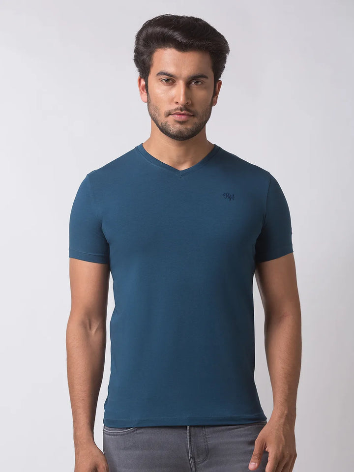 Teal V Neck Men's Short Sleeves T-Shirt by Being Human Clothing