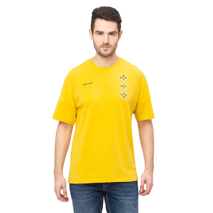 Yellow Regular Fit Round Neck Men's T-Shirt by Being Human Clothing