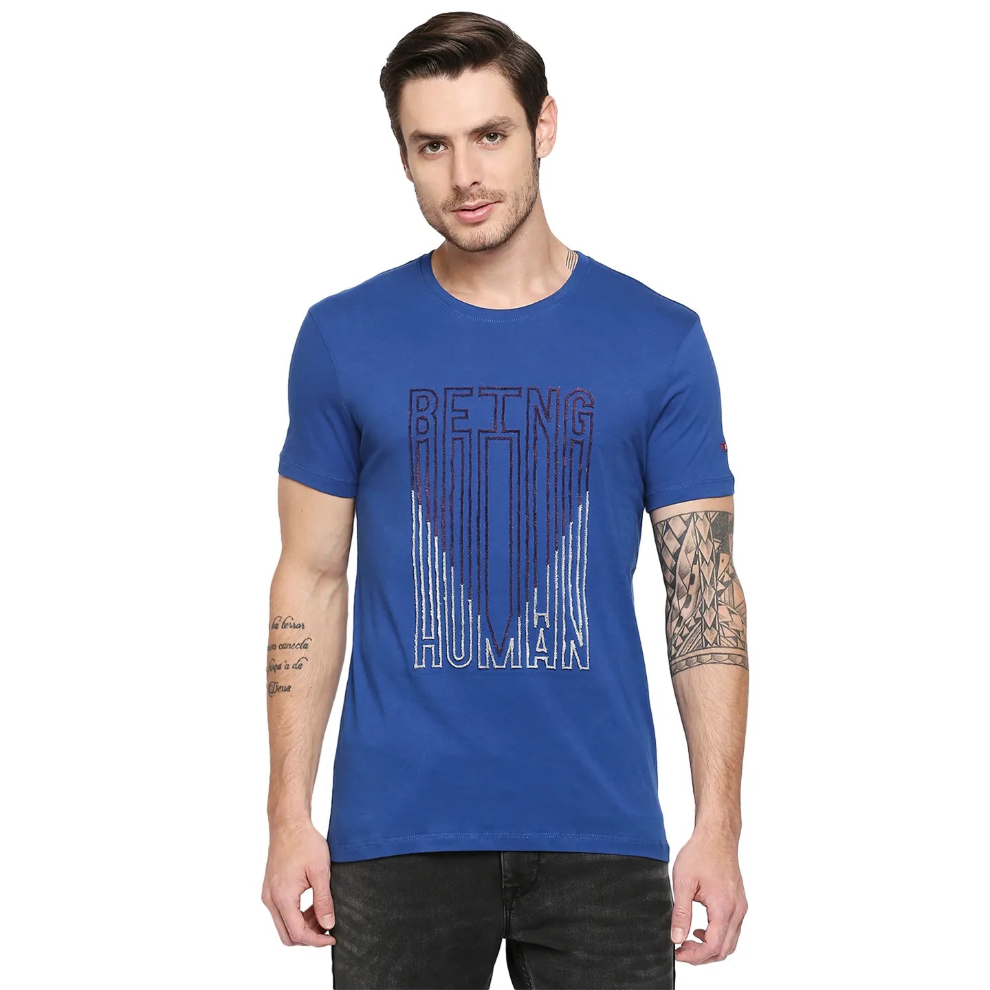 Deep Blue Regular Fit Round Neck Men's T-Shirt by Being Human Clothing