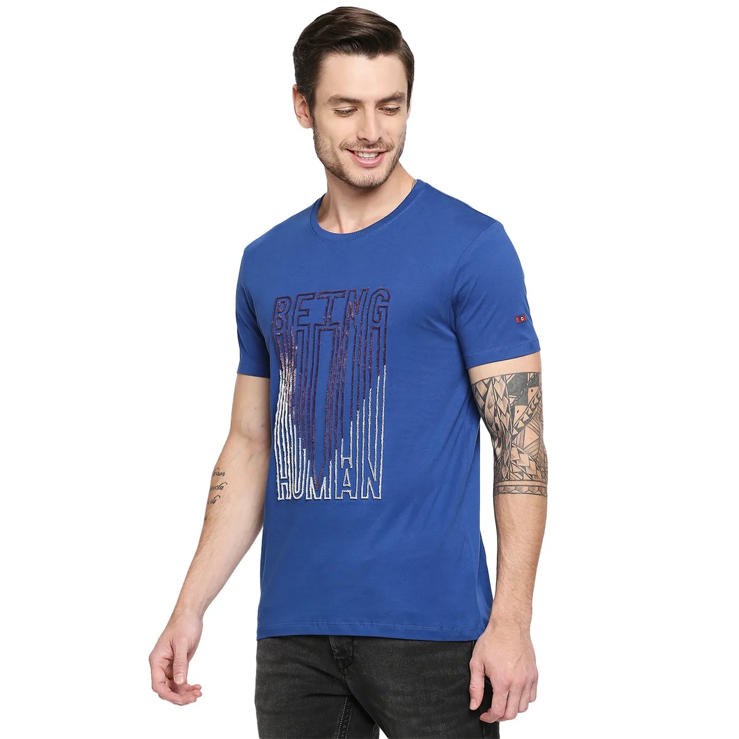 Deep Blue Regular Fit Round Neck Men's T-Shirt by Being Human Clothing