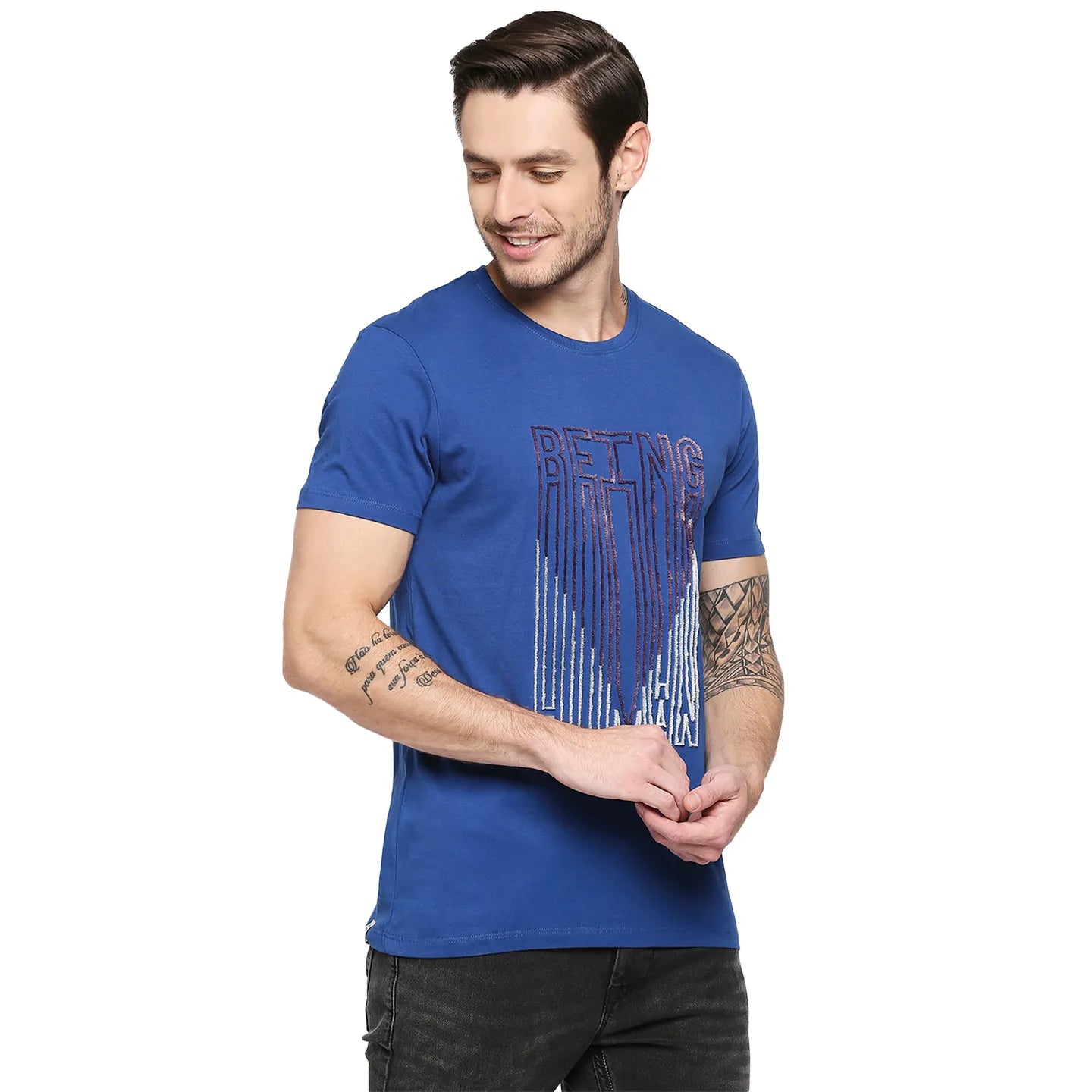Deep Blue Regular Fit Round Neck Men's T-Shirt by Being Human Clothing