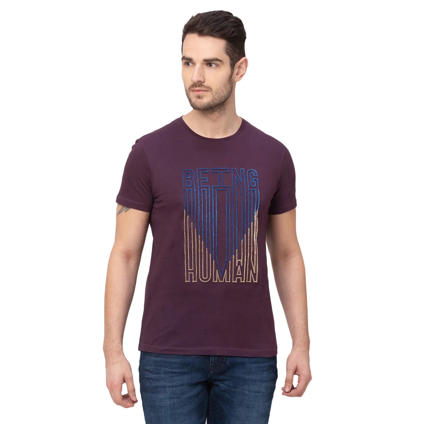 Wine Regular Fit Round Neck Men's T-Shirt by Being Human Clothing