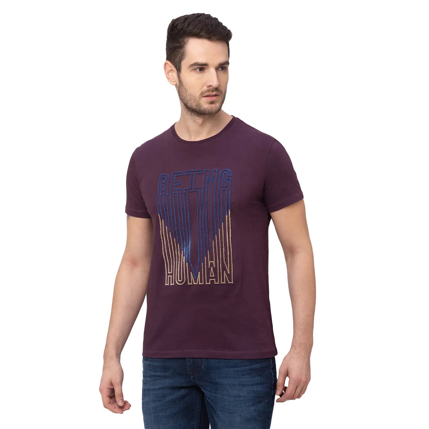 Wine Regular Fit Round Neck Men's T-Shirt by Being Human Clothing