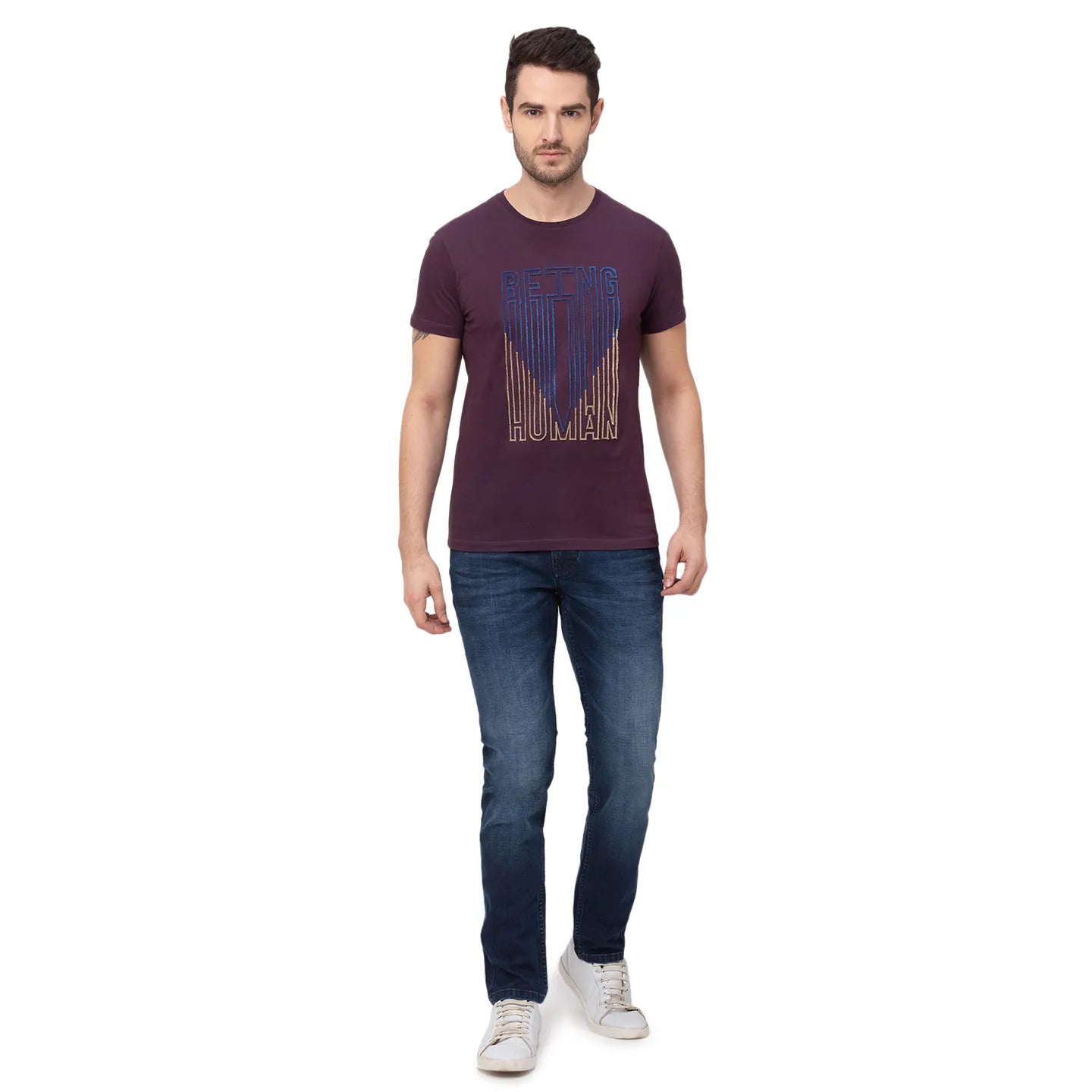 Wine Regular Fit Round Neck Men's T-Shirt by Being Human Clothing