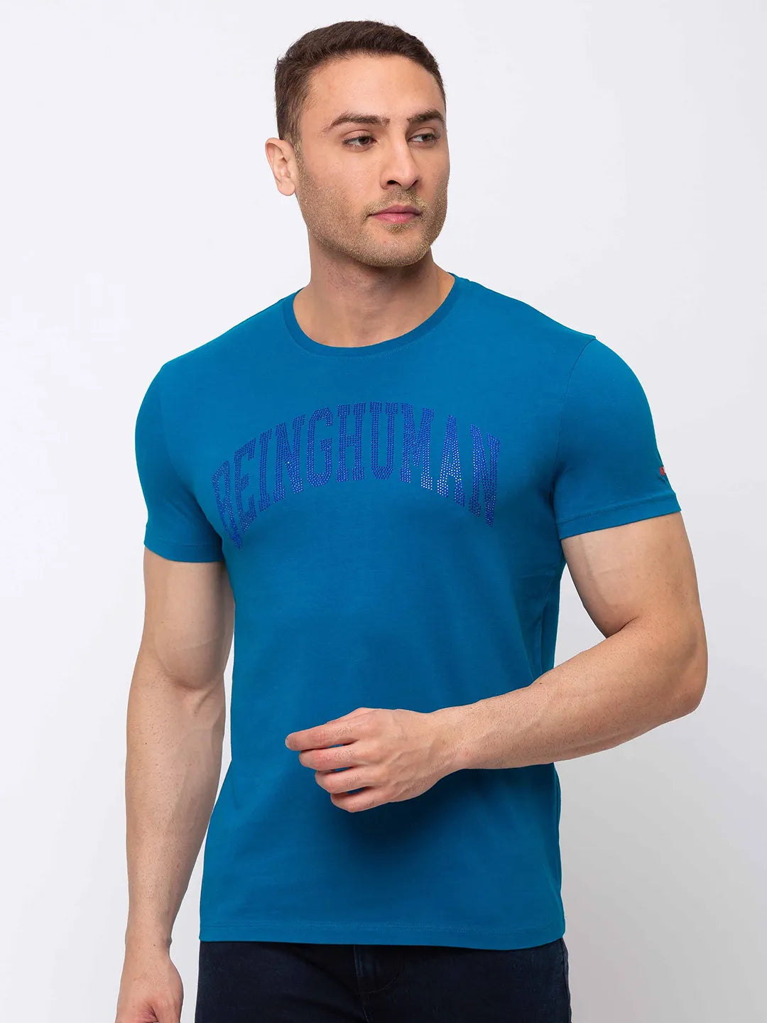 Teal Regular Fit Round Neck Men's T-Shirt by Being Human Clothing