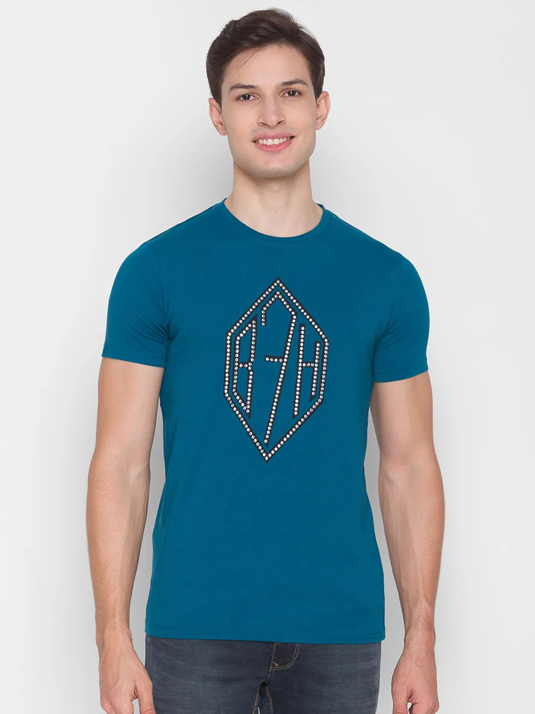 Teal Regular Fit Round Neck Men's T-Shirt by Being Human Clothing