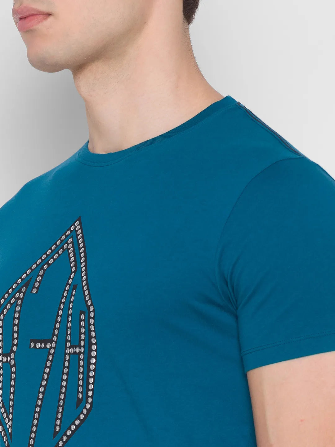 Teal Regular Fit Round Neck Men's T-Shirt by Being Human Clothing