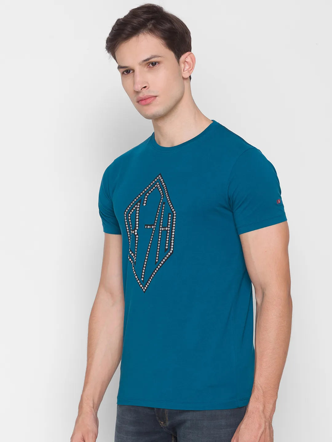 Teal Regular Fit Round Neck Men's T-Shirt by Being Human Clothing
