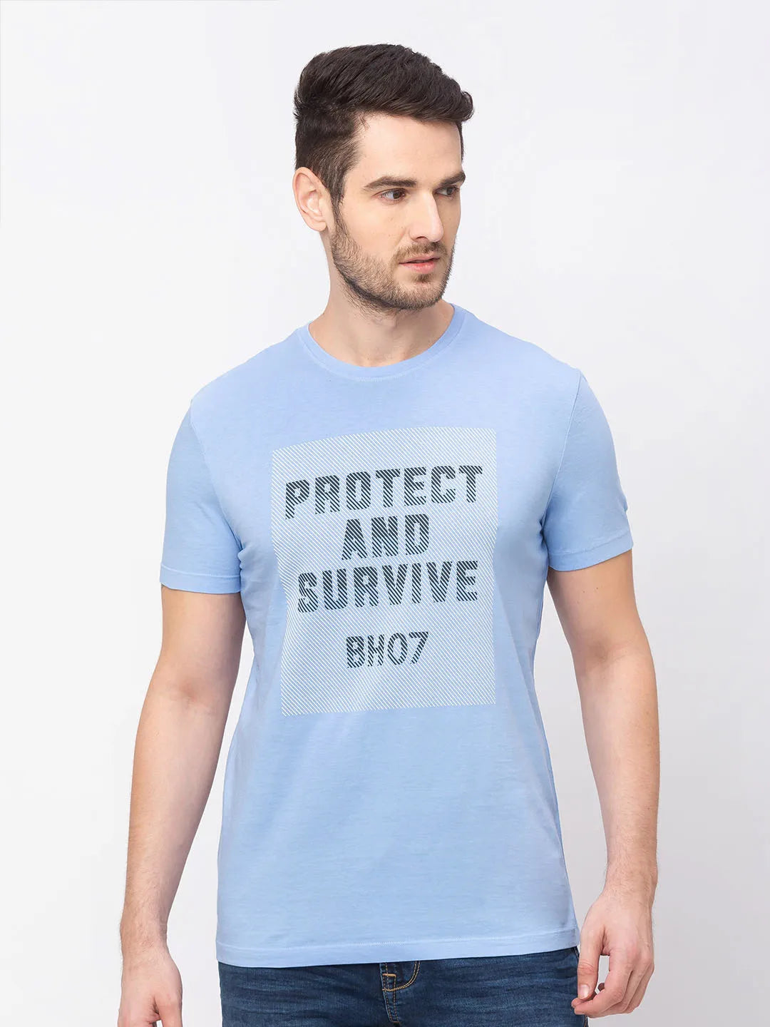 Blue Regular Fit Men's Short Sleeves T-Shirt by Being Human Clothing