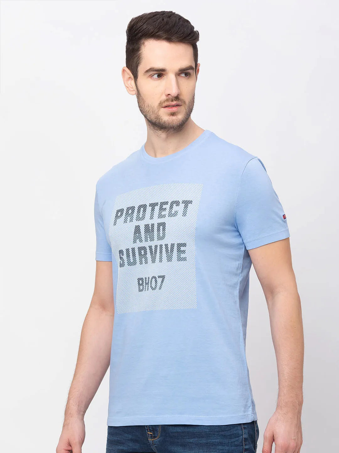 Blue Regular Fit Men's Short Sleeves T-Shirt by Being Human Clothing